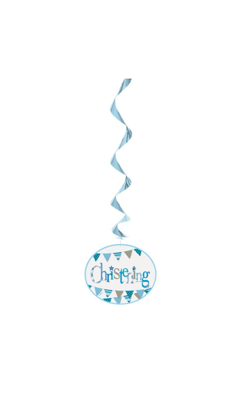 Blue Bunting Christening Hanging Swirl Decorations - 3pk