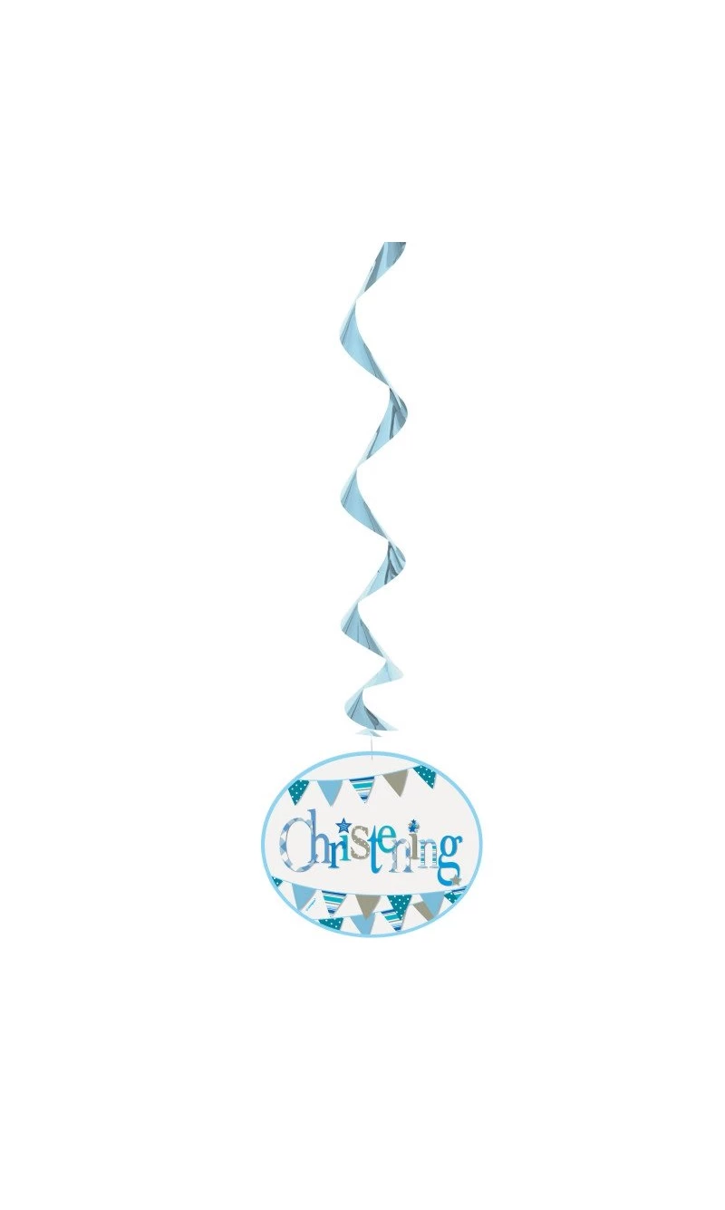 Blue Bunting Christening Hanging Swirl Decorations - 3pk