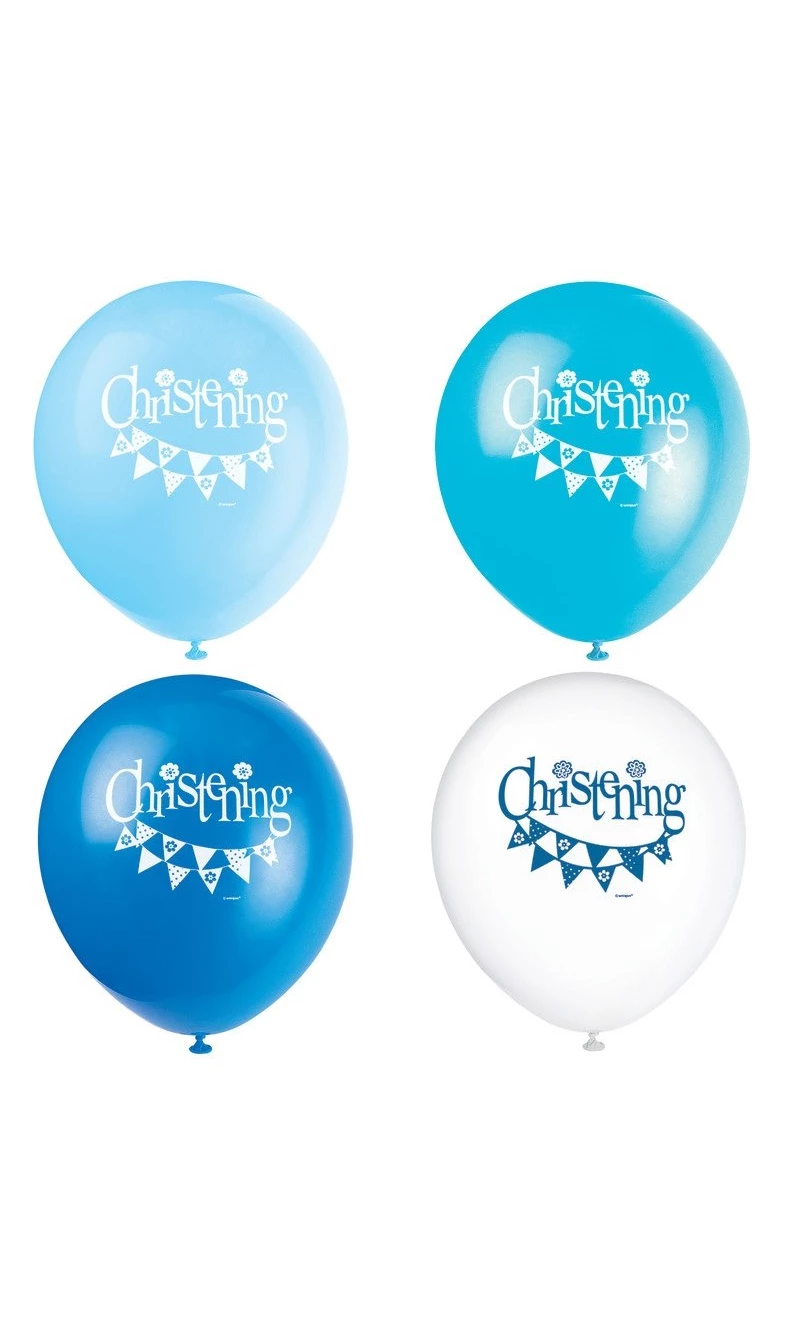 Blue Bunting Christening 12" Latex Balloons - 8pk