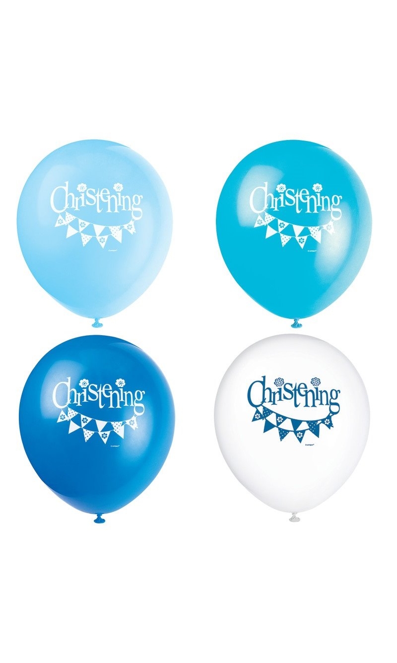 Blue Bunting Christening 12" Latex Balloons - 8pk