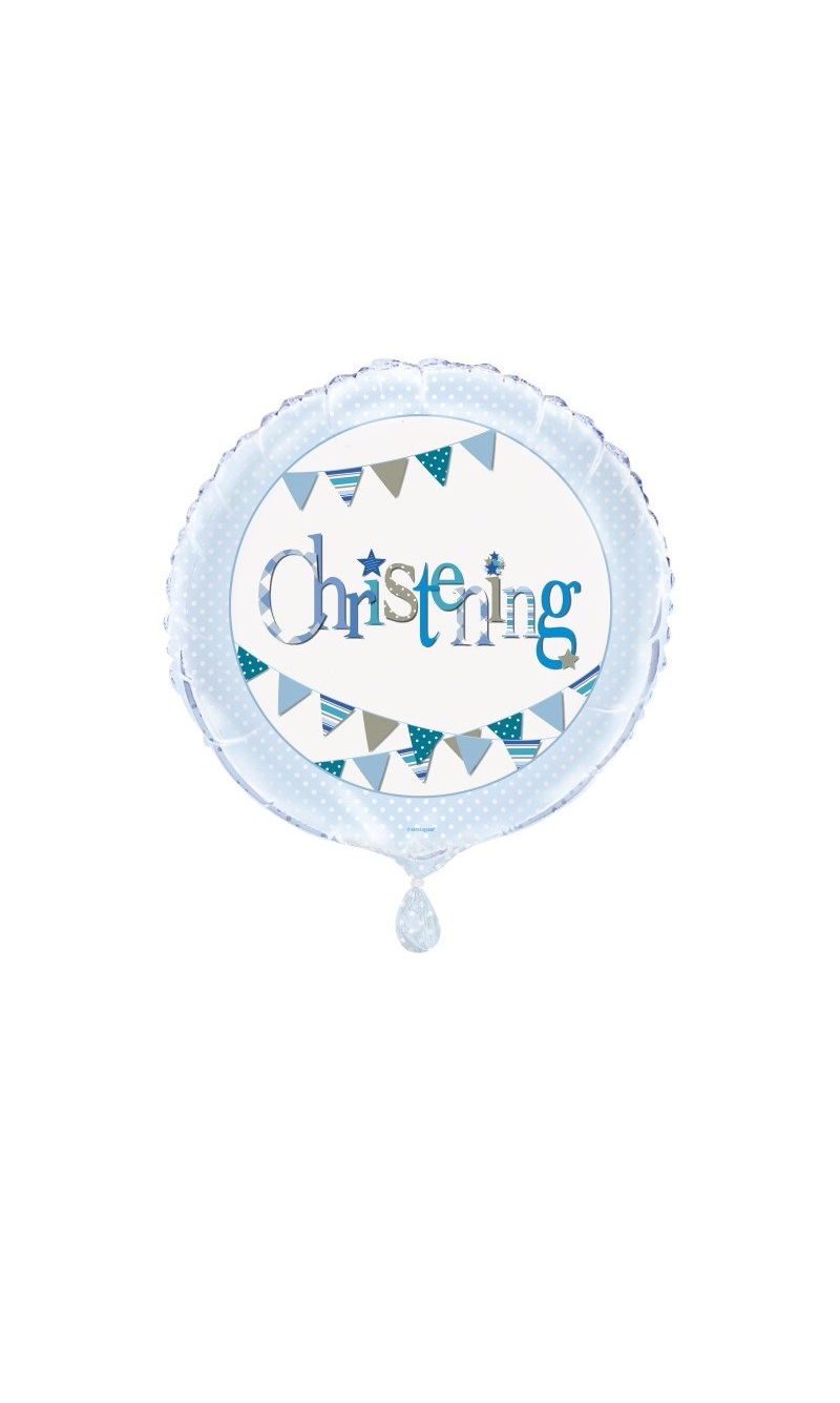 Blue Bunting Christening 18" Round Foil Balloon