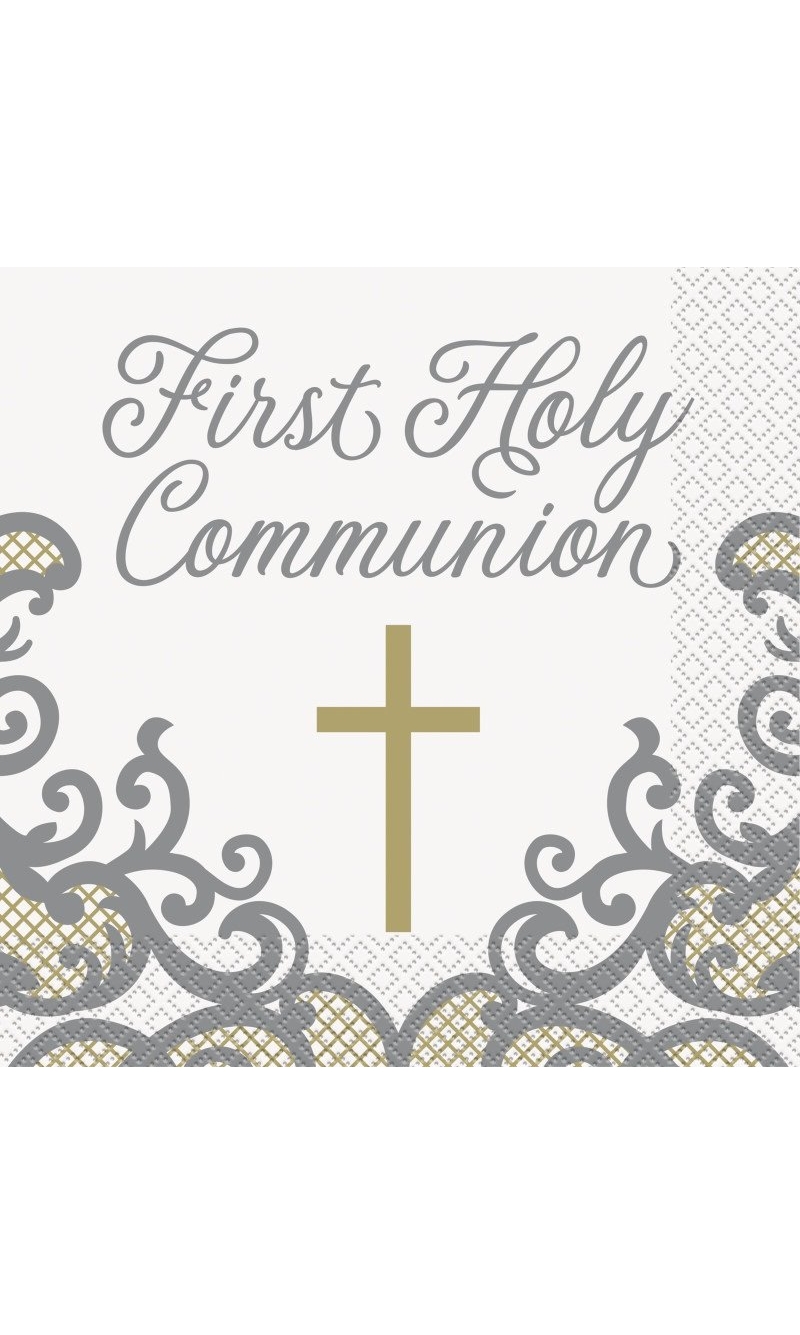 Fancy Gold Cross First Holy Communion Napkins - 16pk