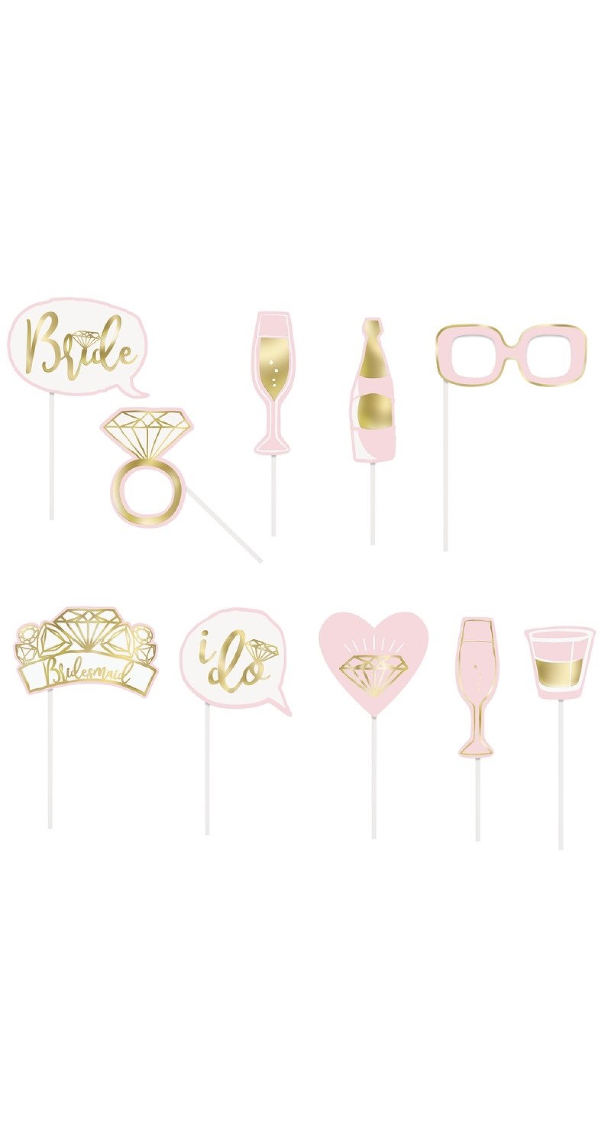 Hens Pink & Gold Bachelorette Party Photo Booth Props - 10pk