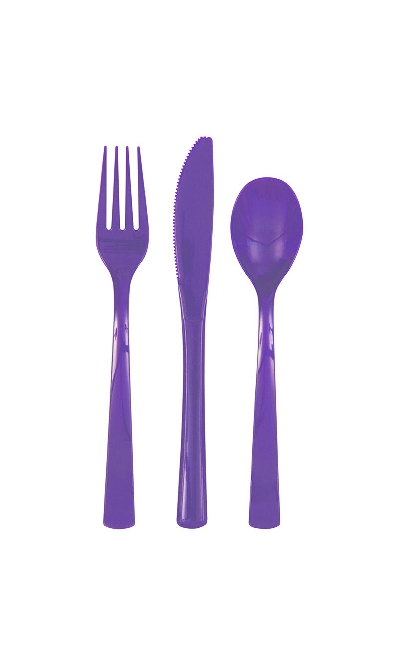 Neon Purple Solid Assorted Plastic Cutlery - 18pk
