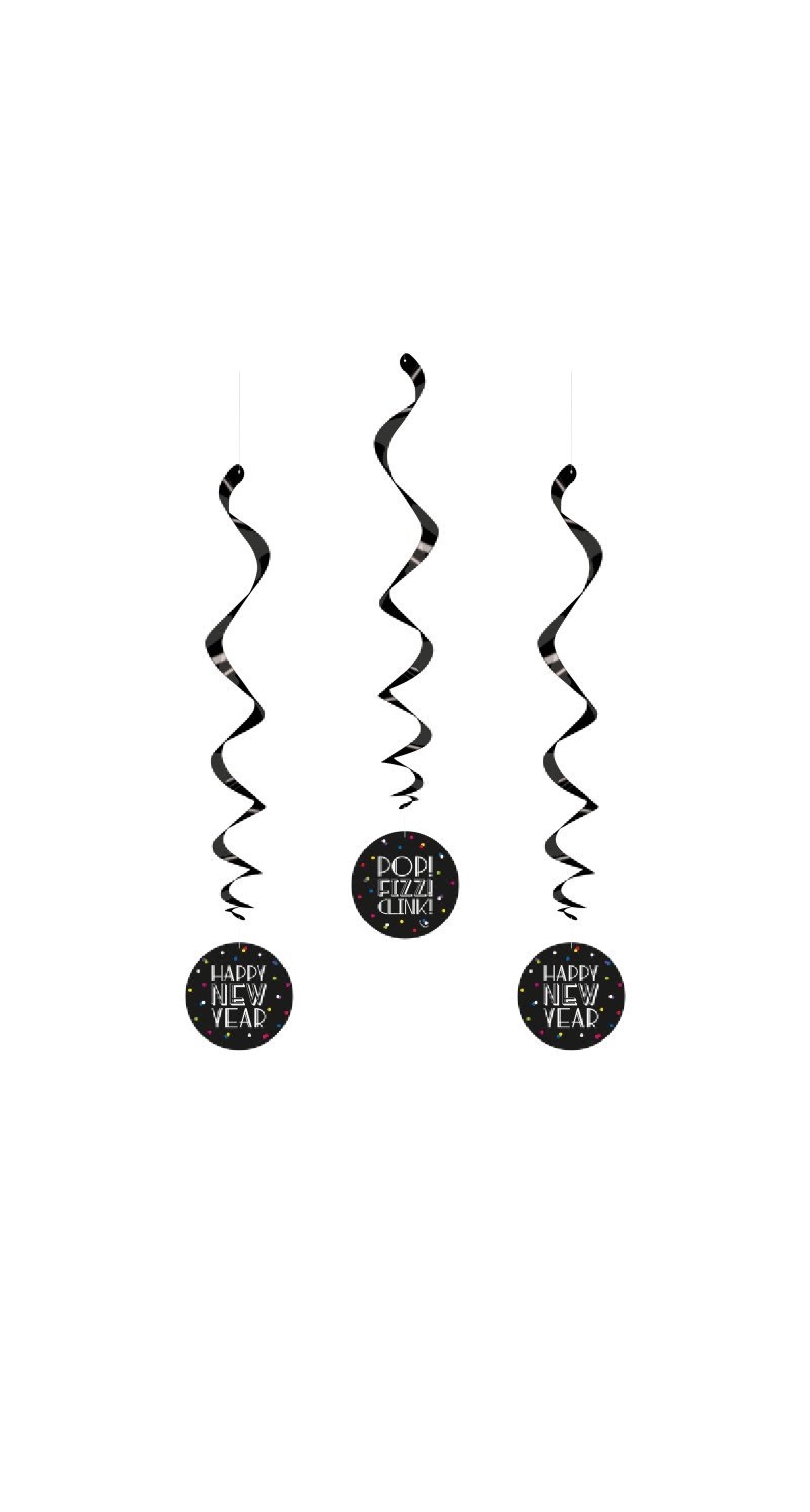 New Years Hanging Neon Dots Swirl Decorations - 3pk