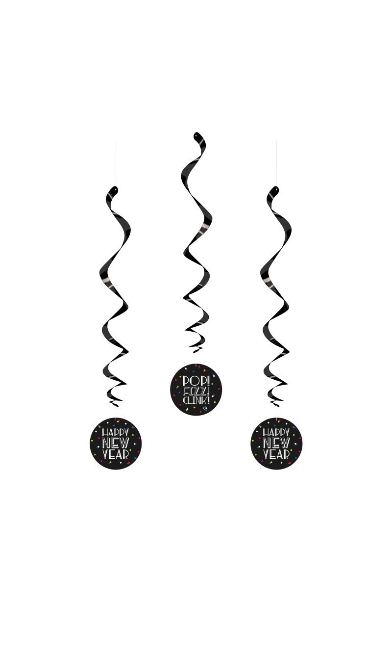 New Years Hanging Neon Dots Swirl Decorations - 3pk