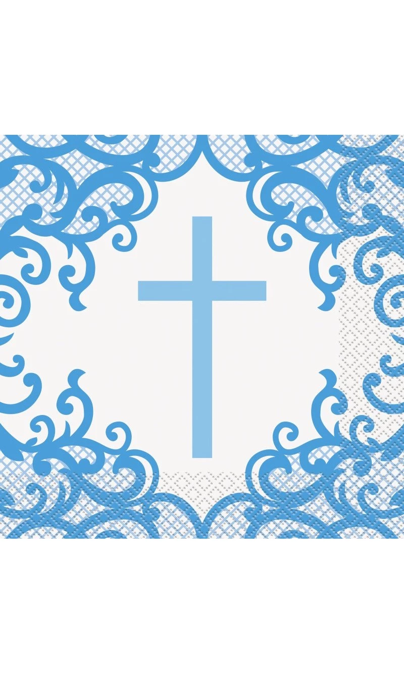Fancy Blue Cross Luncheon Napkins - 16pk