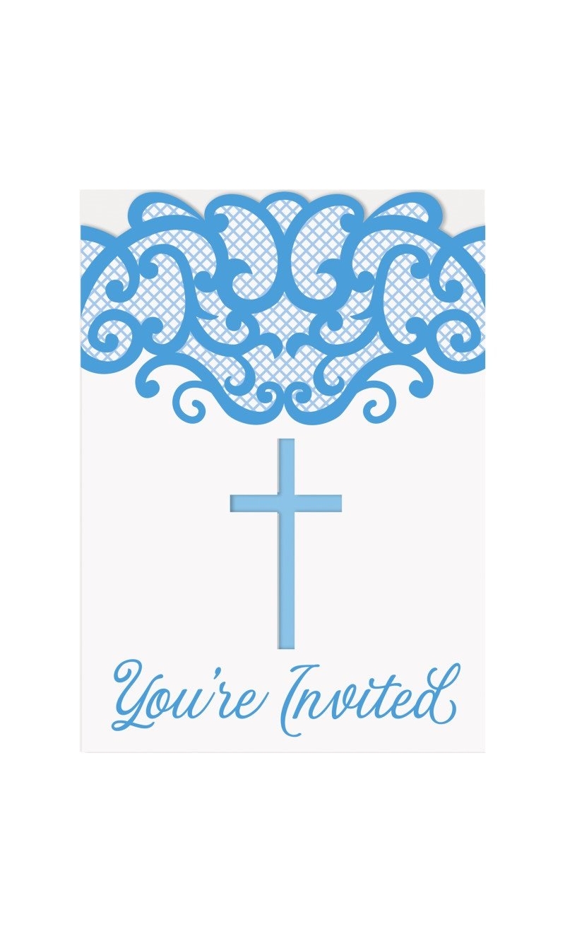 Fancy Blue Cross Invitations - 8pk