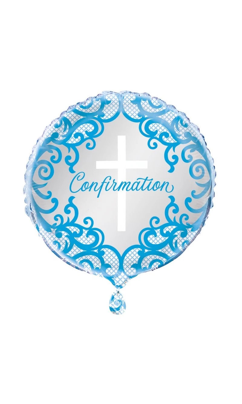Fancy Blue Cross Confirmation 18" Round Foil Balloon