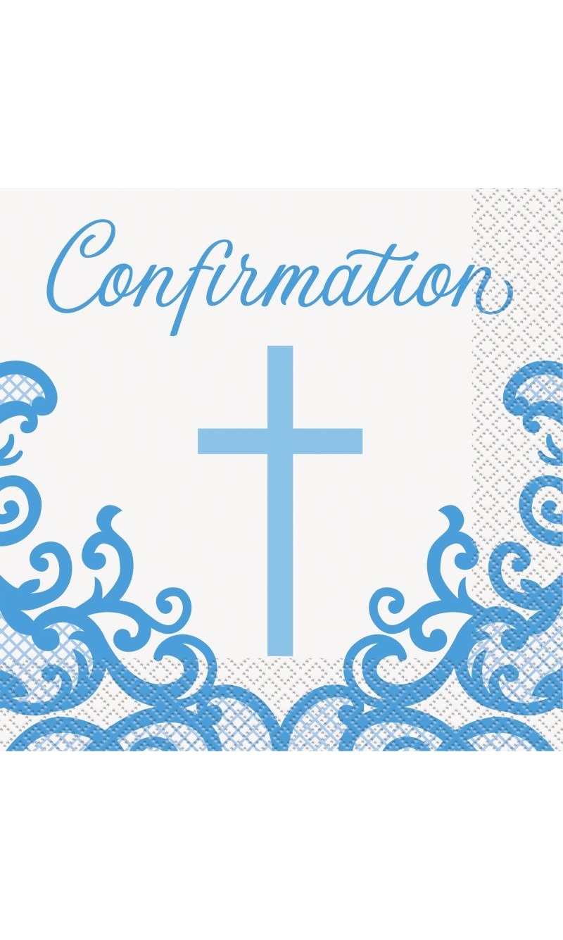 Fancy Blue Cross Confirmation Napkins - 16pk