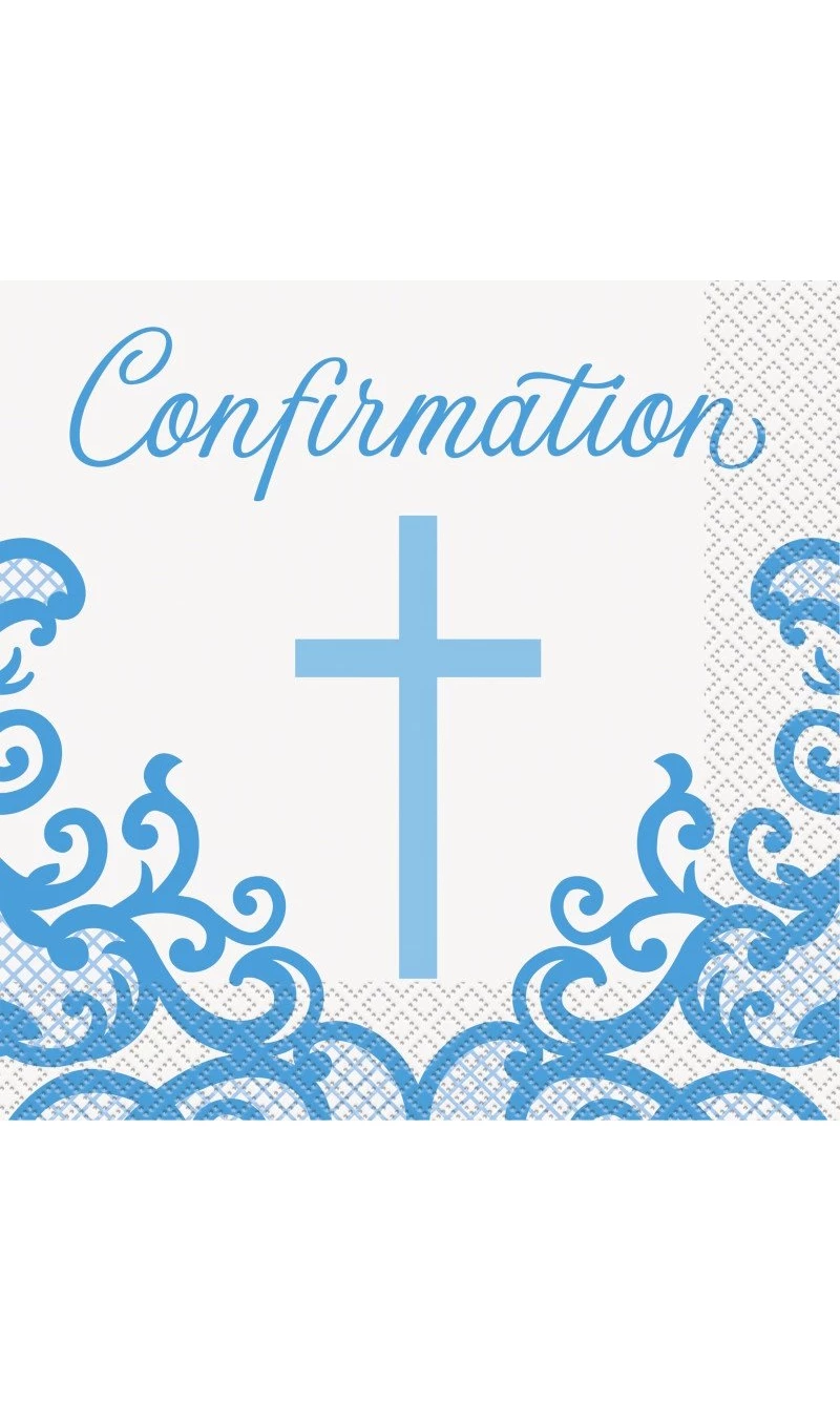 Fancy Blue Cross Confirmation Napkins - 16pk