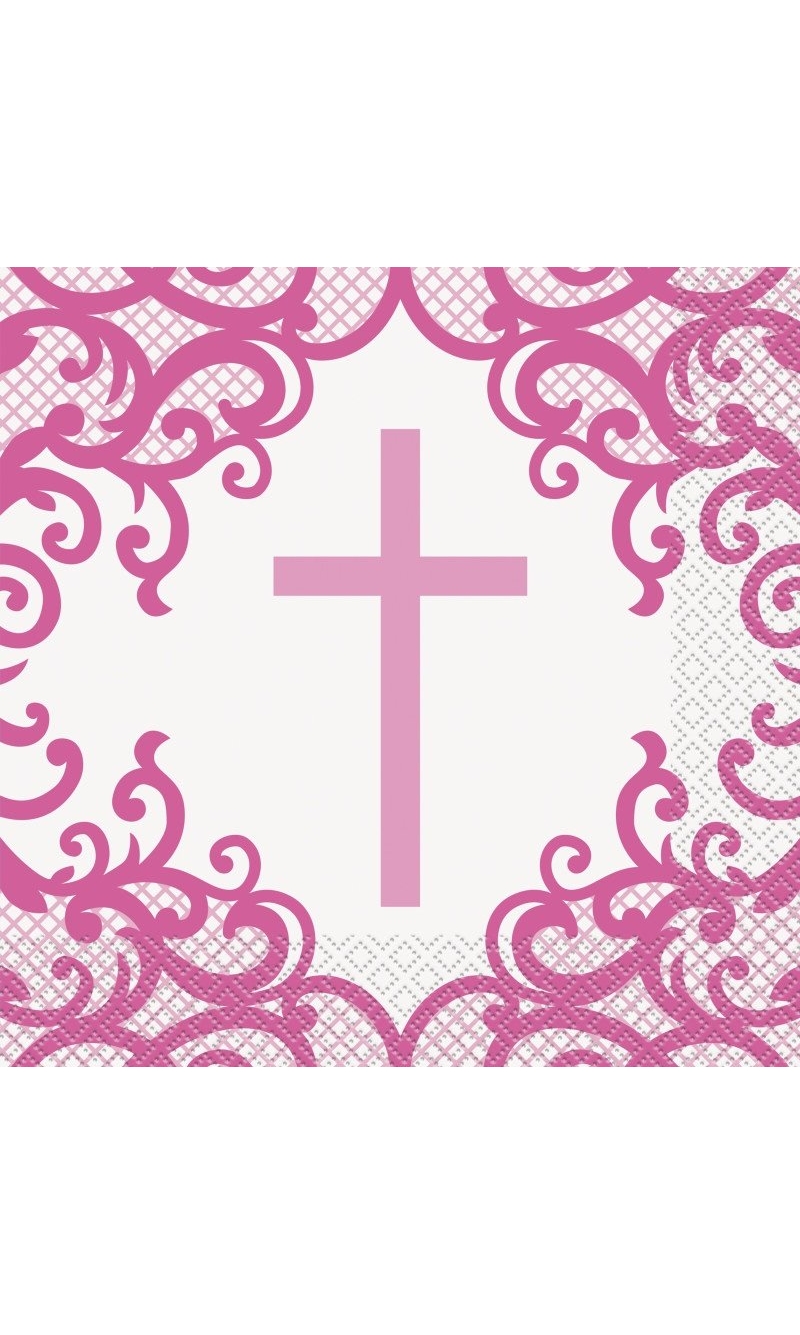 Fancy Pink Cross Napkins - 16pk