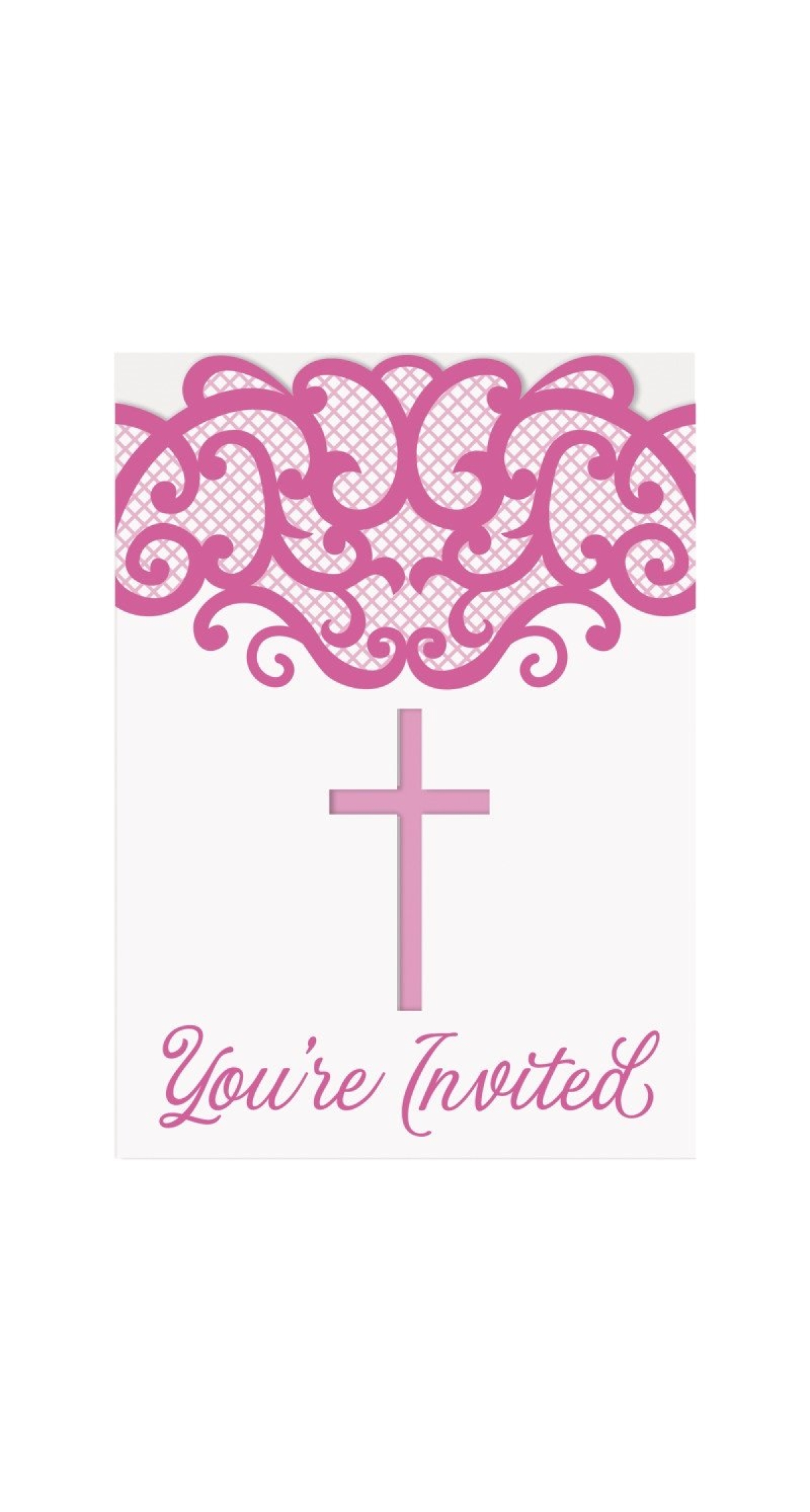 Fancy Pink Cross Invitations - 8pk