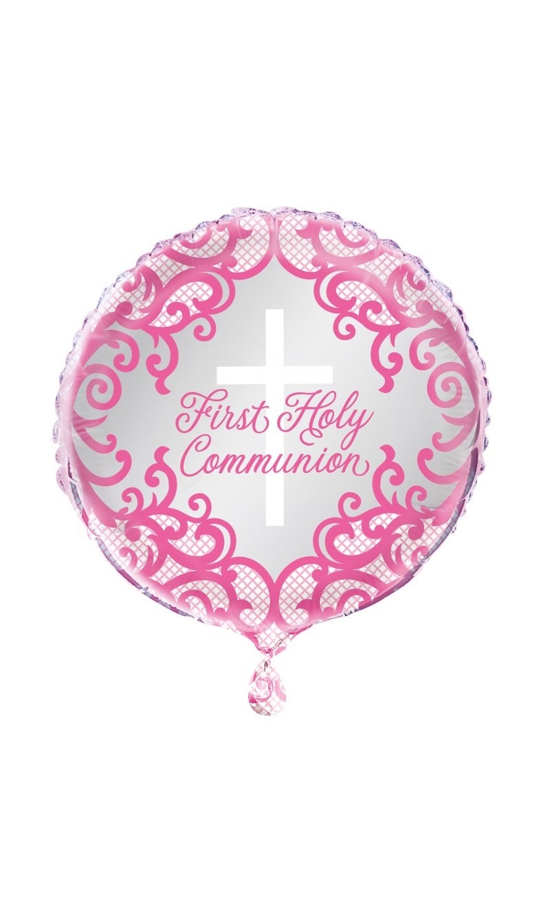 Fancy Pink Cross First Holy Communion 18" Foil Balloon