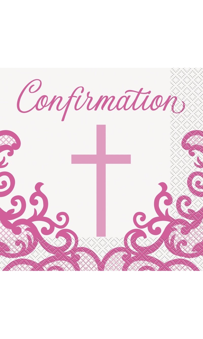 Fancy Pink Cross Confirmation Napkins - 16pk