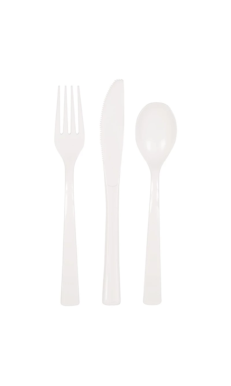 White Solid Assorted Plastic Cutlery - 18pk
