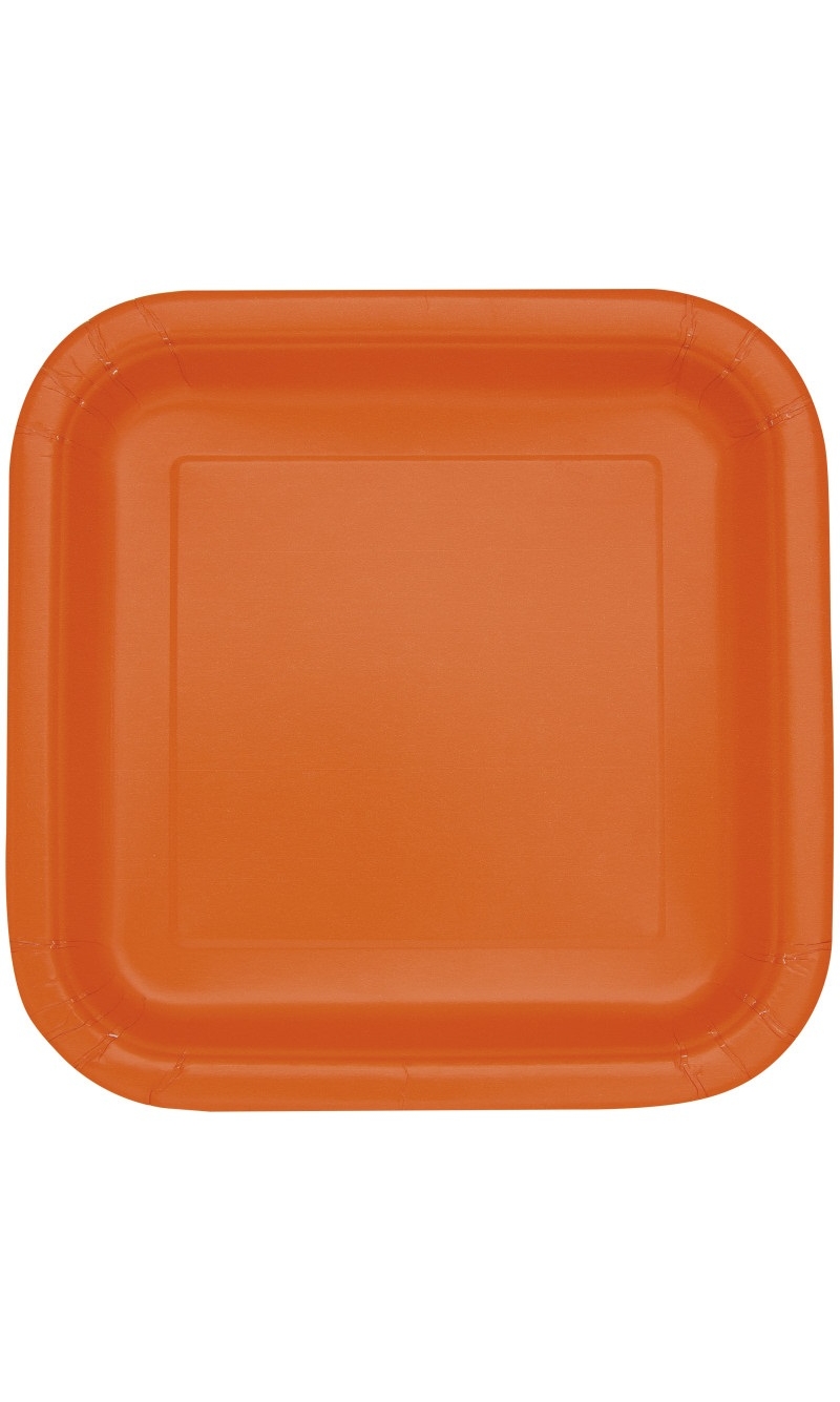 Pumpkin Orange Solid Square 9 Inch Dinner Plates - 14pk