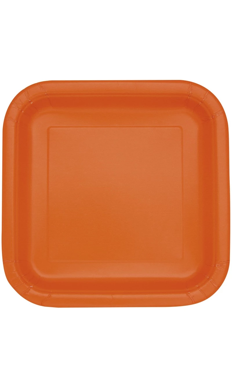 Pumpkin Orange Solid Square 9 Inch Dinner Plates - 14pk