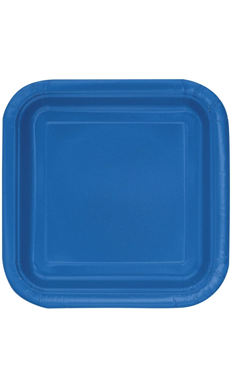 Royal Blue Solid Square 9 Inch Dinner Plates - 14pk