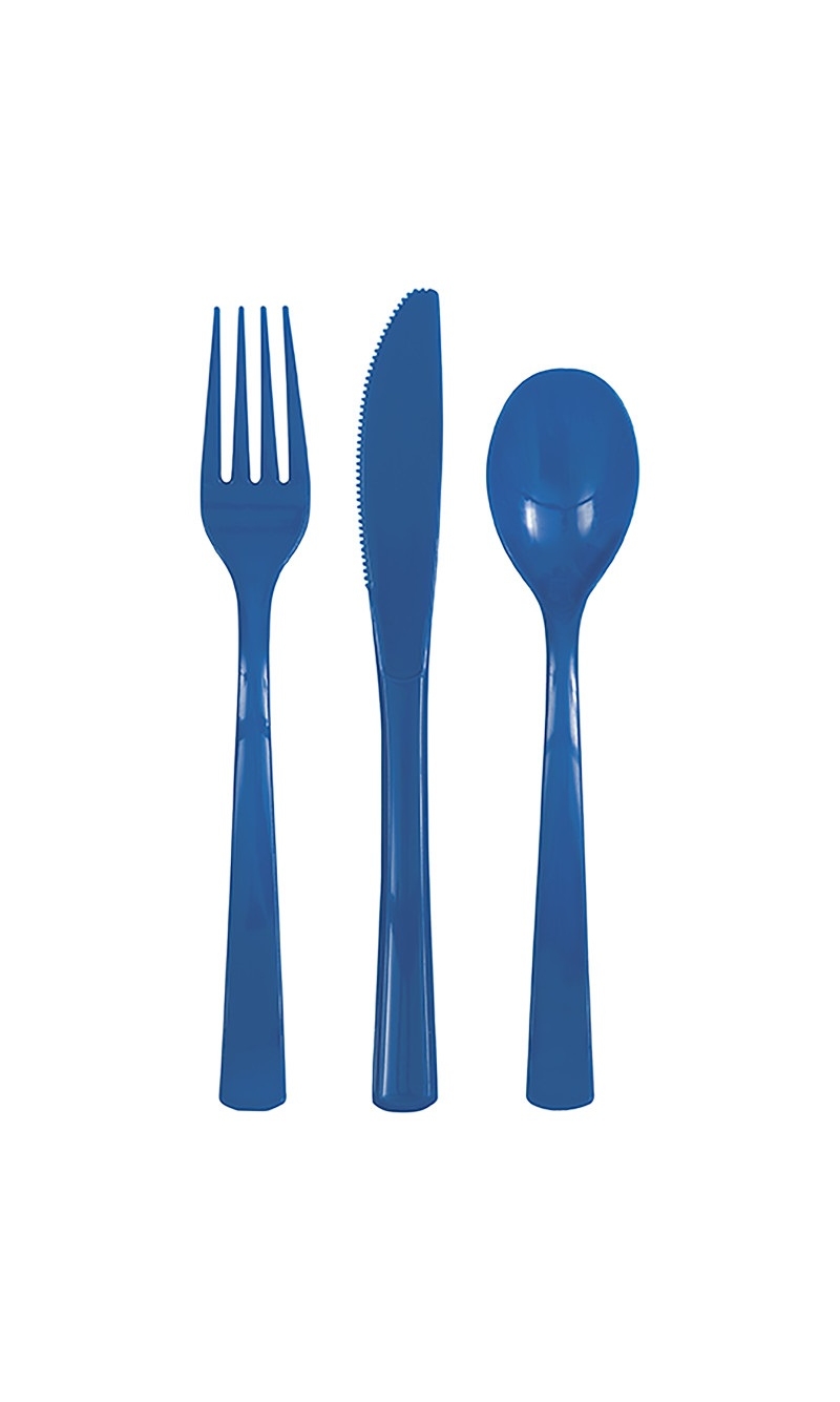Royal Blue Solid Assorted Plastic Cutlery - 18pk