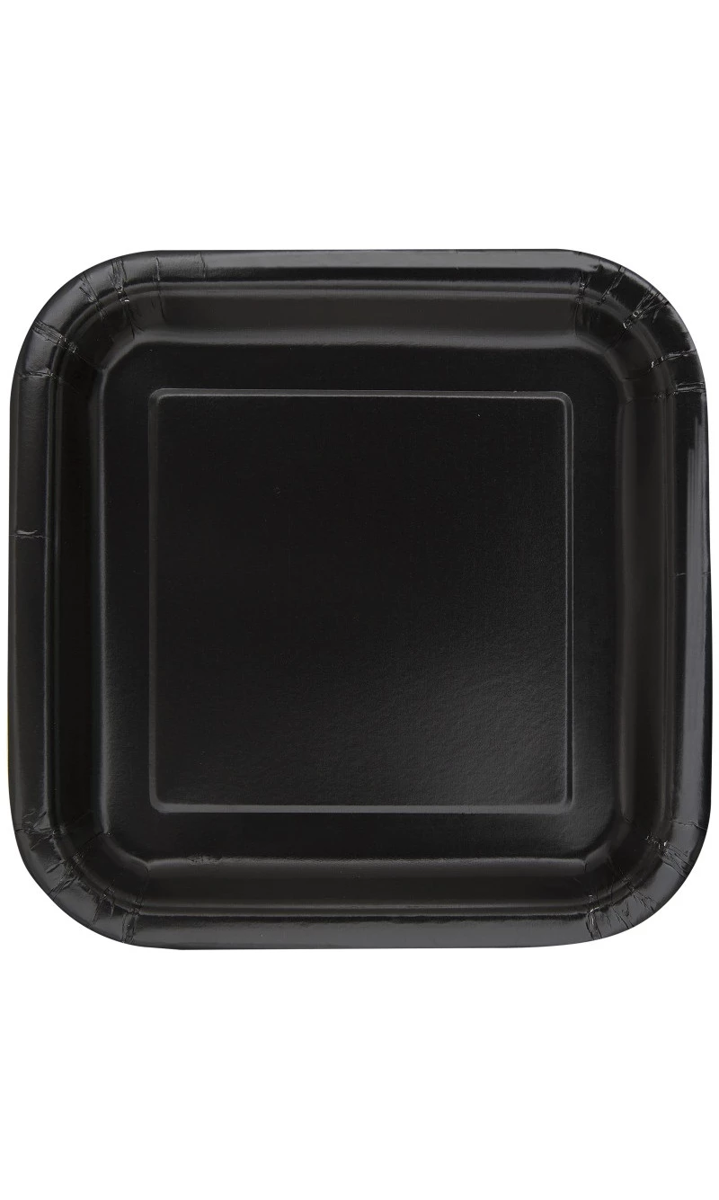 Black Solid Square 9 Inch Dinner Plates - 14pk