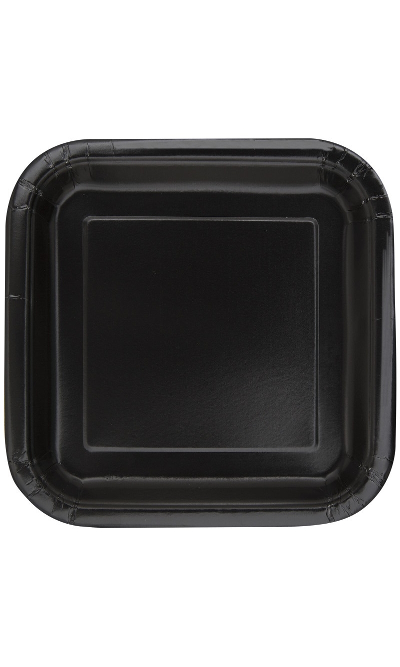 Black Solid Square 9 Inch Dinner Plates - 14pk