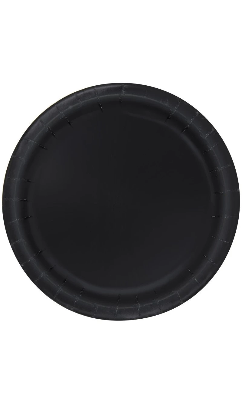 Black Solid Round 9 Inch Dinner Plates - 16pk