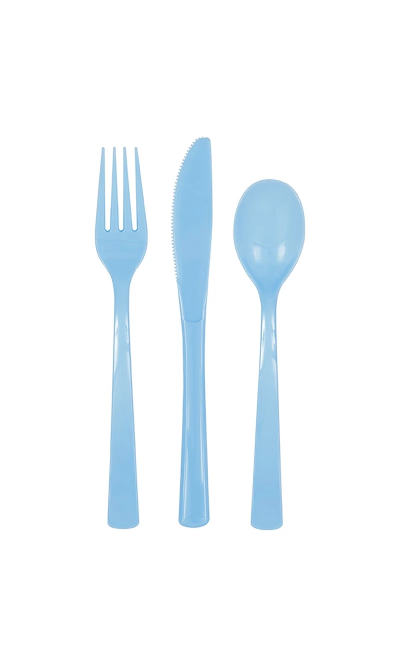 Powder Blue Solid Assorted Plastic Cutlery - 18pk