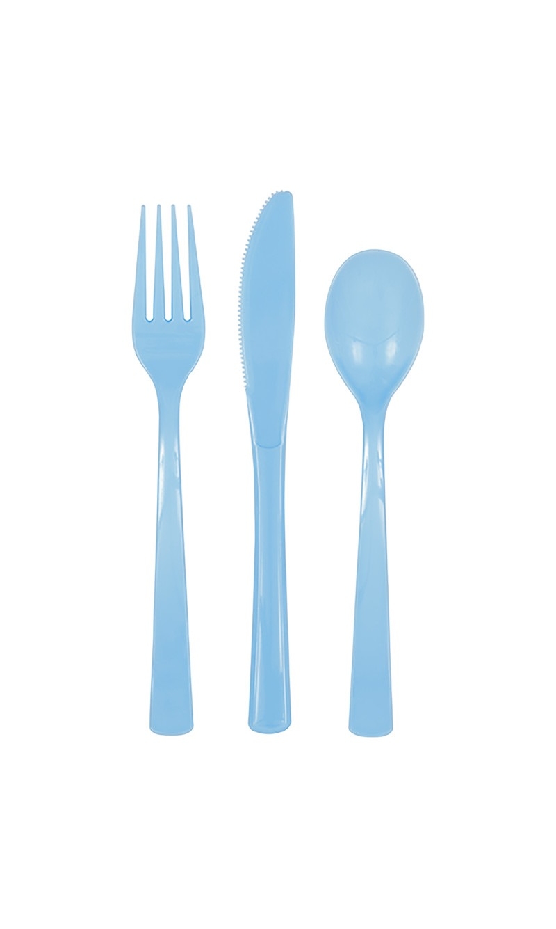Powder Blue Solid Assorted Plastic Cutlery - 18pk