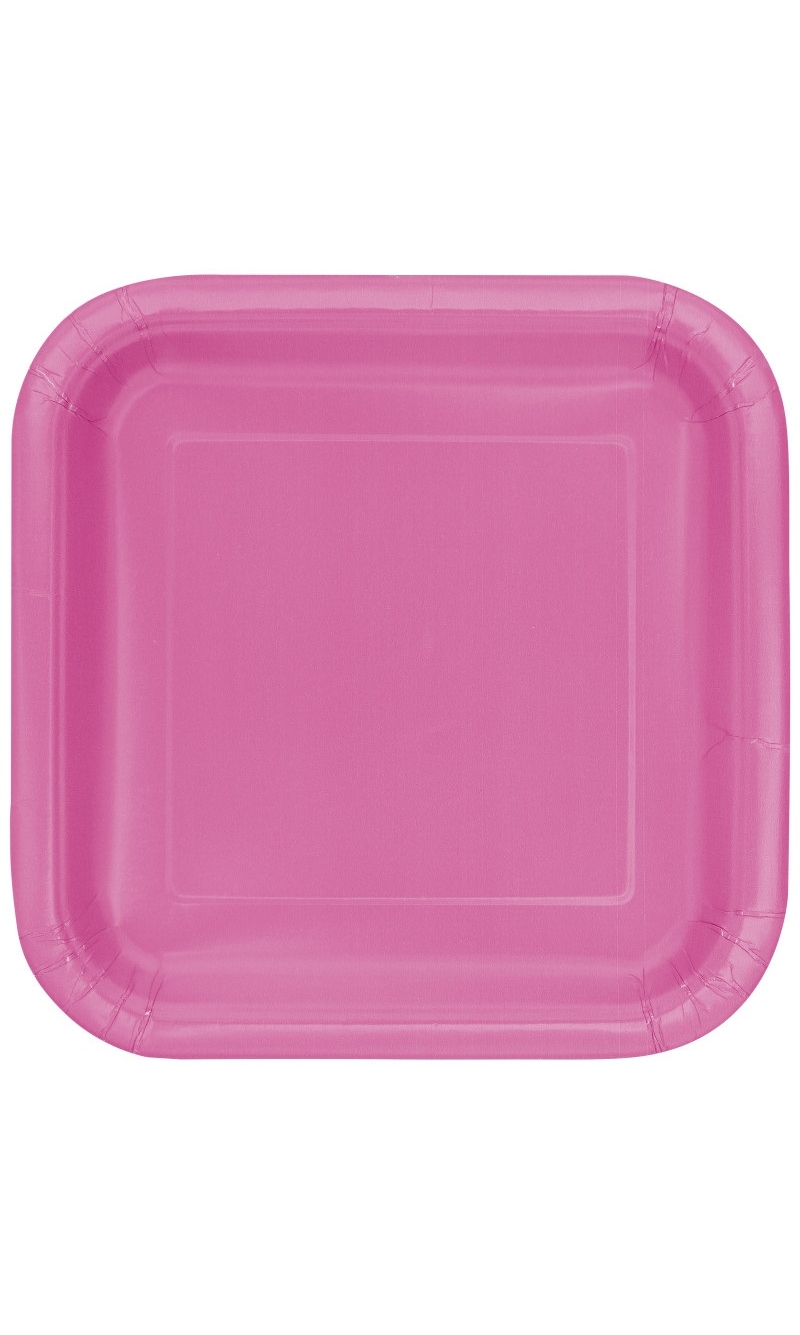 Hot Pink Solid Square 9 Inch Dinner Plates - 14pk