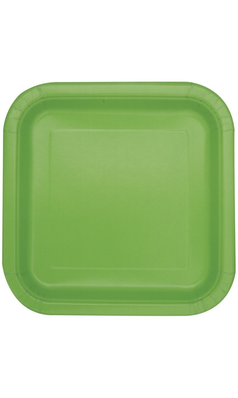 Lime Green Solid Square 9 Inch Dinner Plates - 14pk