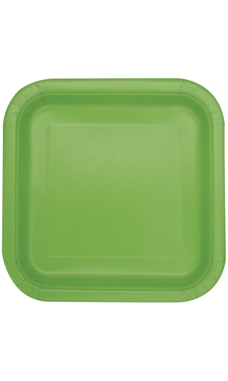 Lime Green Solid Square 9 Inch Dinner Plates - 14pk