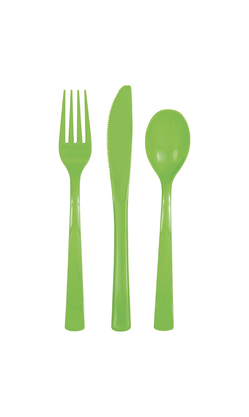 Lime Green Solid Assorted Plastic Cutlery - 18pk