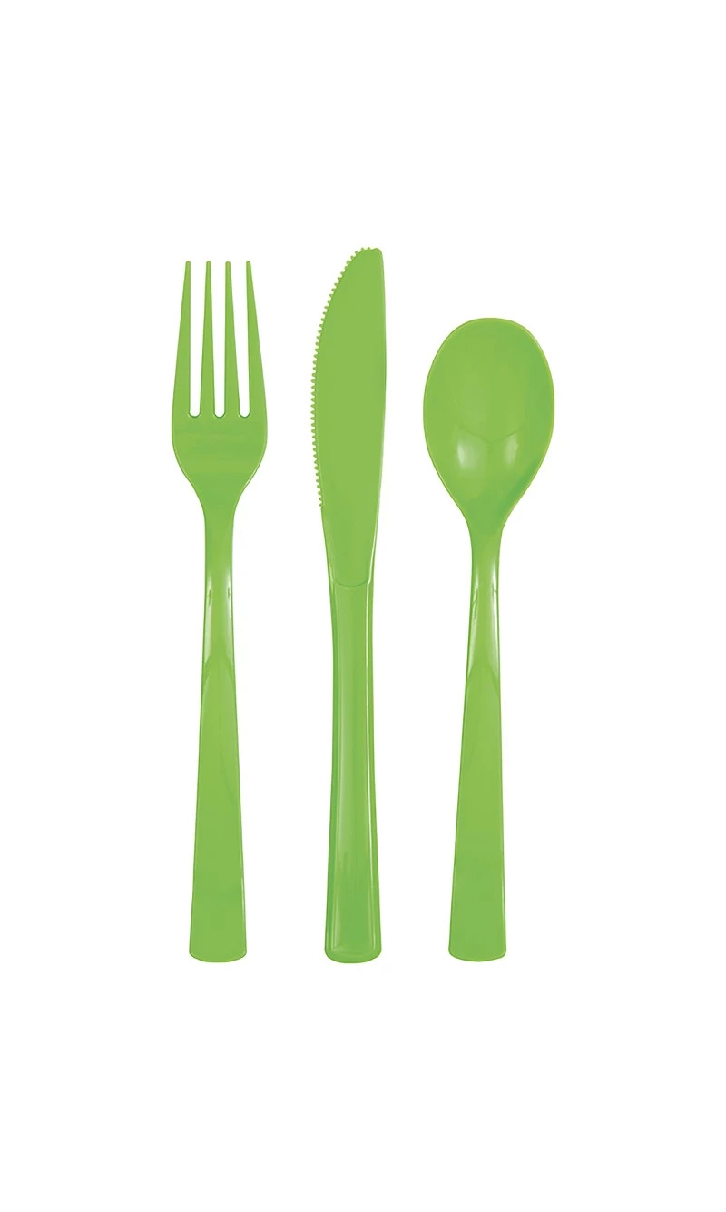 Lime Green Solid Assorted Plastic Cutlery - 18pk