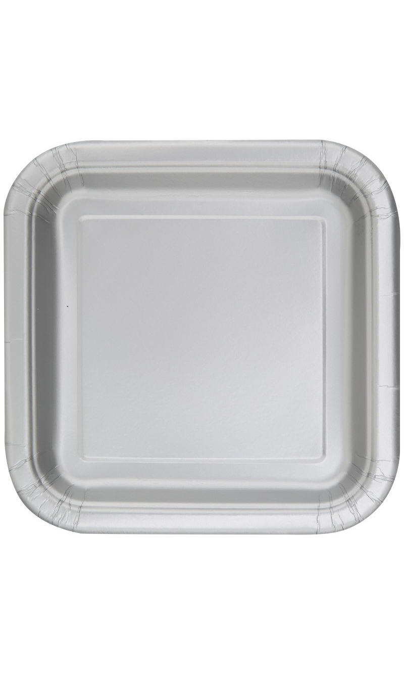 Silver Solid Square 9 Inch Dinner Plates - 14pk