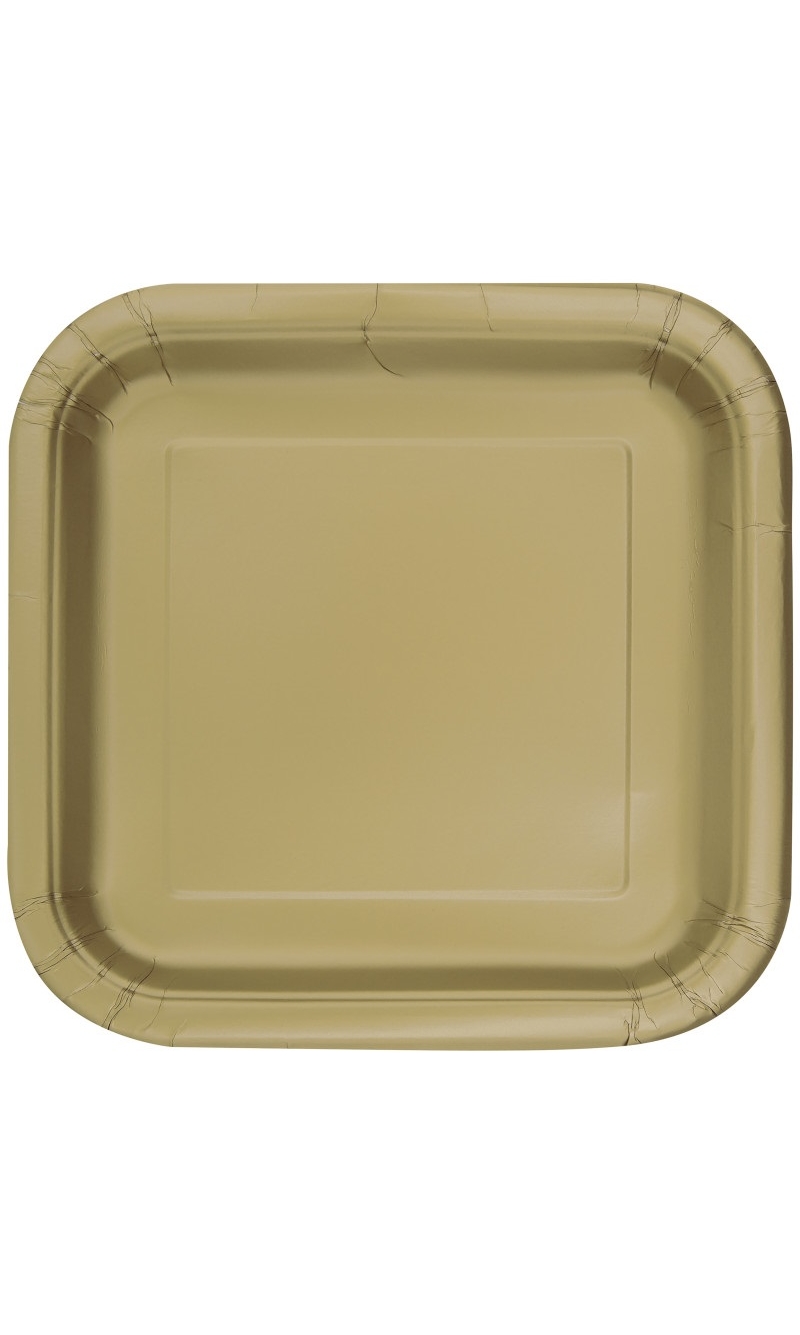 Gold Solid Square 9 Inch Dinner Plates - 14pk