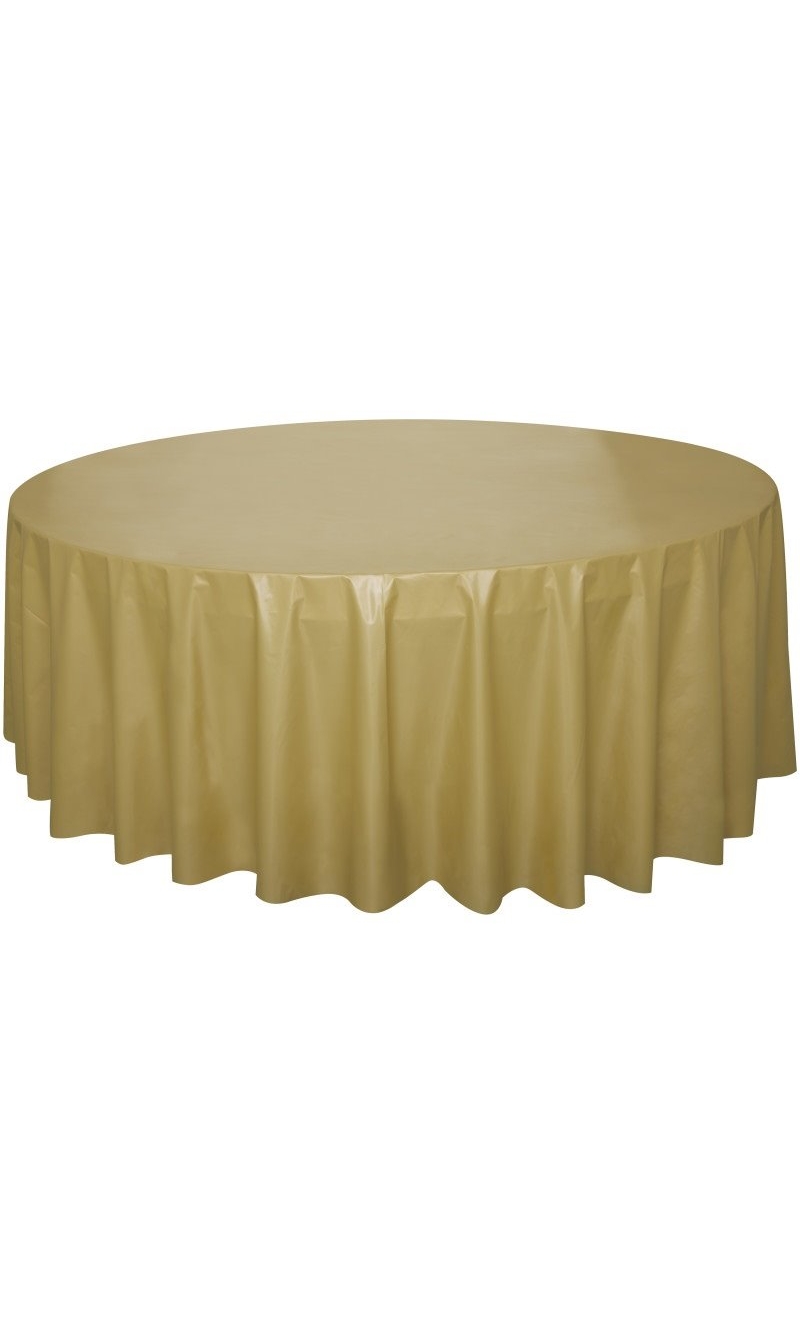 Gold Solid Round Plastic Table Cover  84"x24"