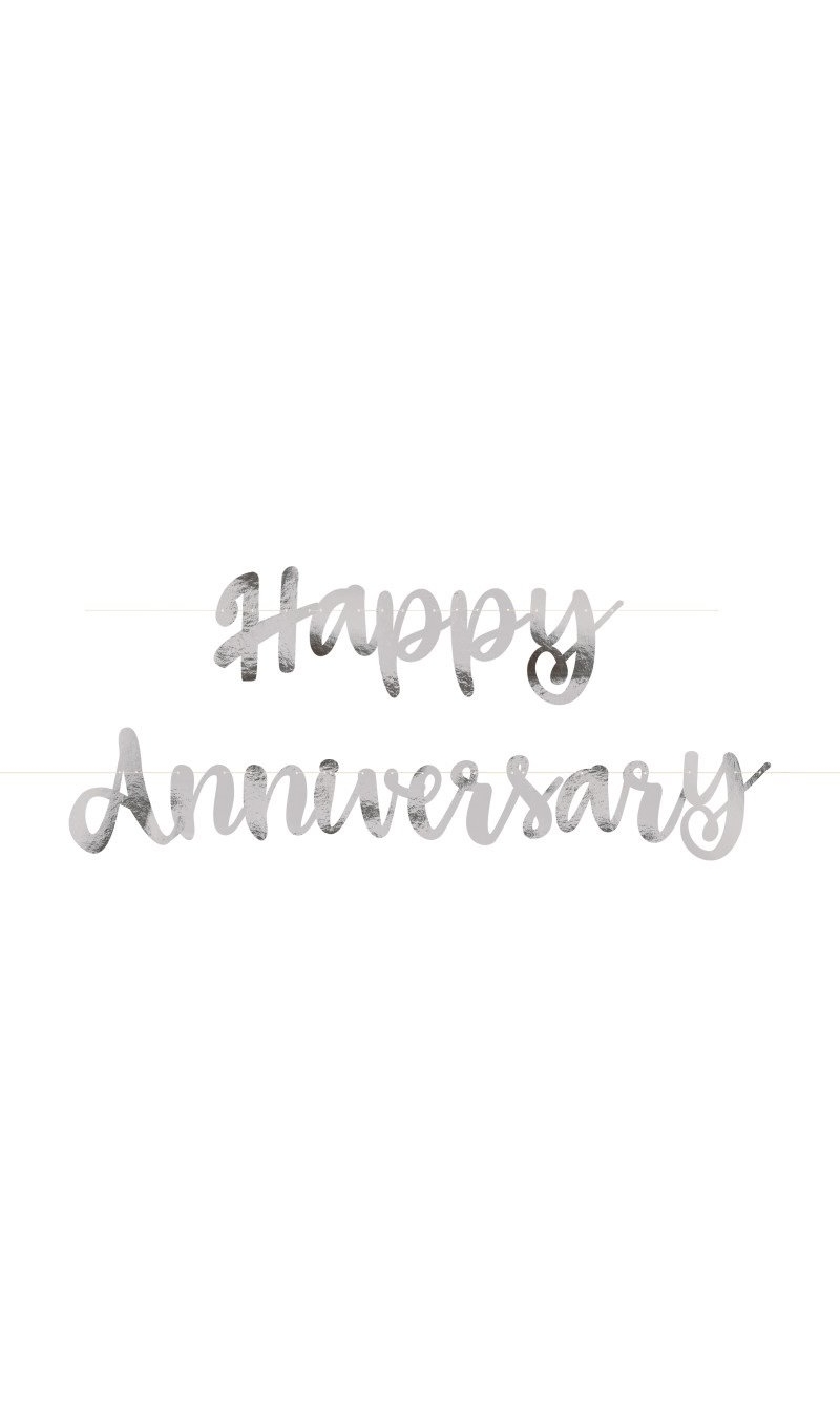 Silver Script Foil Happy Anniversary Decoration Banner