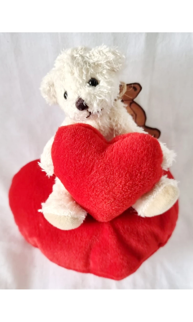 White Teddy Bear With Red Heart - 16x12