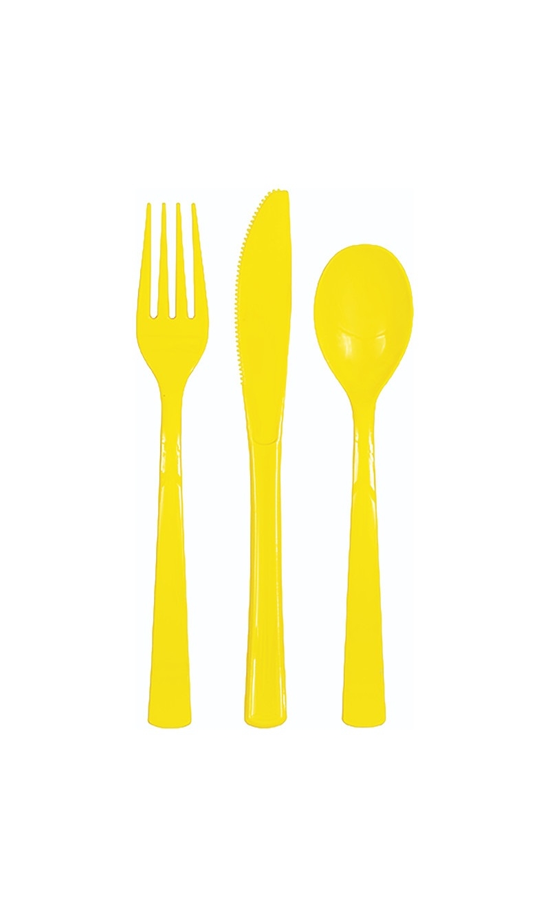 Neon Yellow Assorted Plastic Cutlery - 18pk