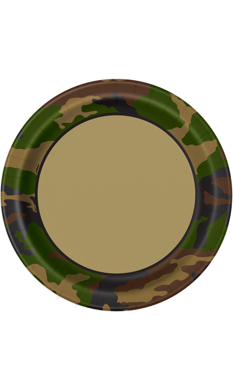 Military Camo Round 9 Inch Dinner Plates - 8pk