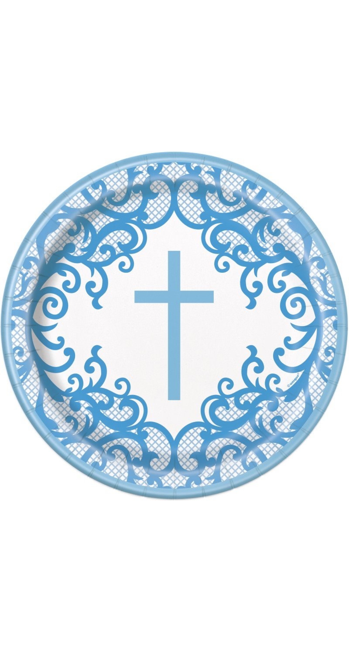 Fancy Blue Cross Round 9" Dinner Plates - 8pk