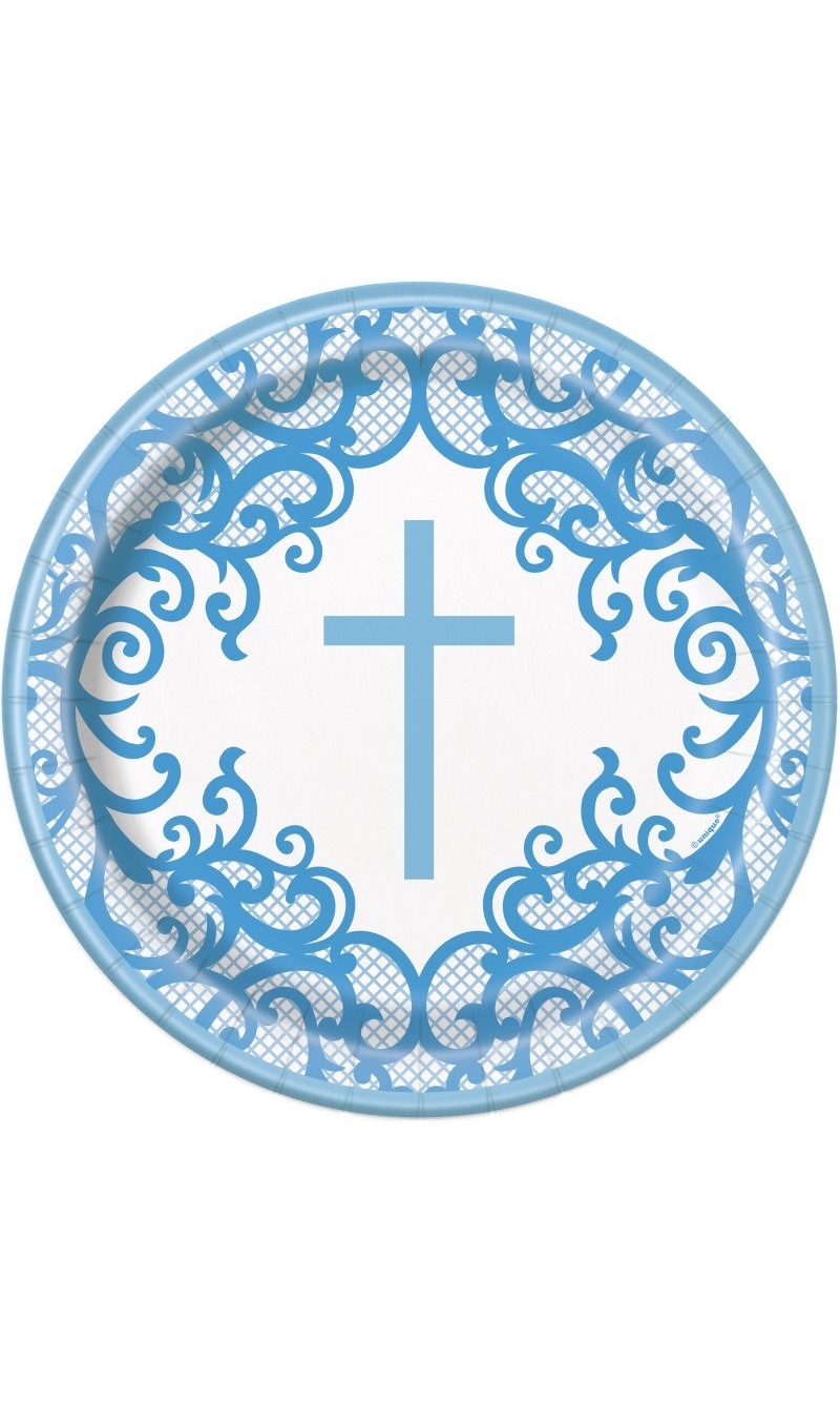 Fancy Blue Cross Round 9" Dinner Plates - 8pk