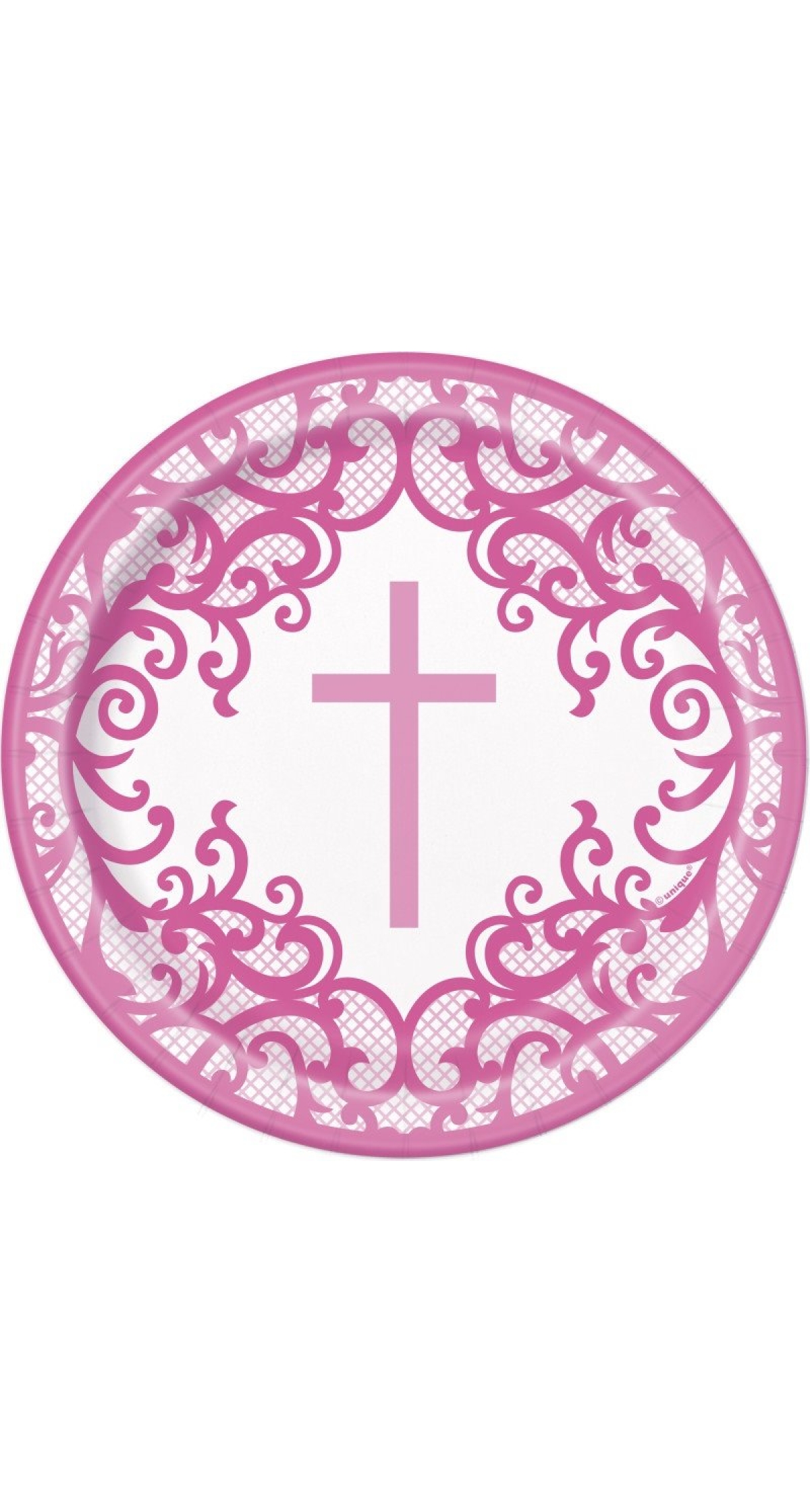 Fancy Pink Cross Round 7" Dessert Plates - 8pk