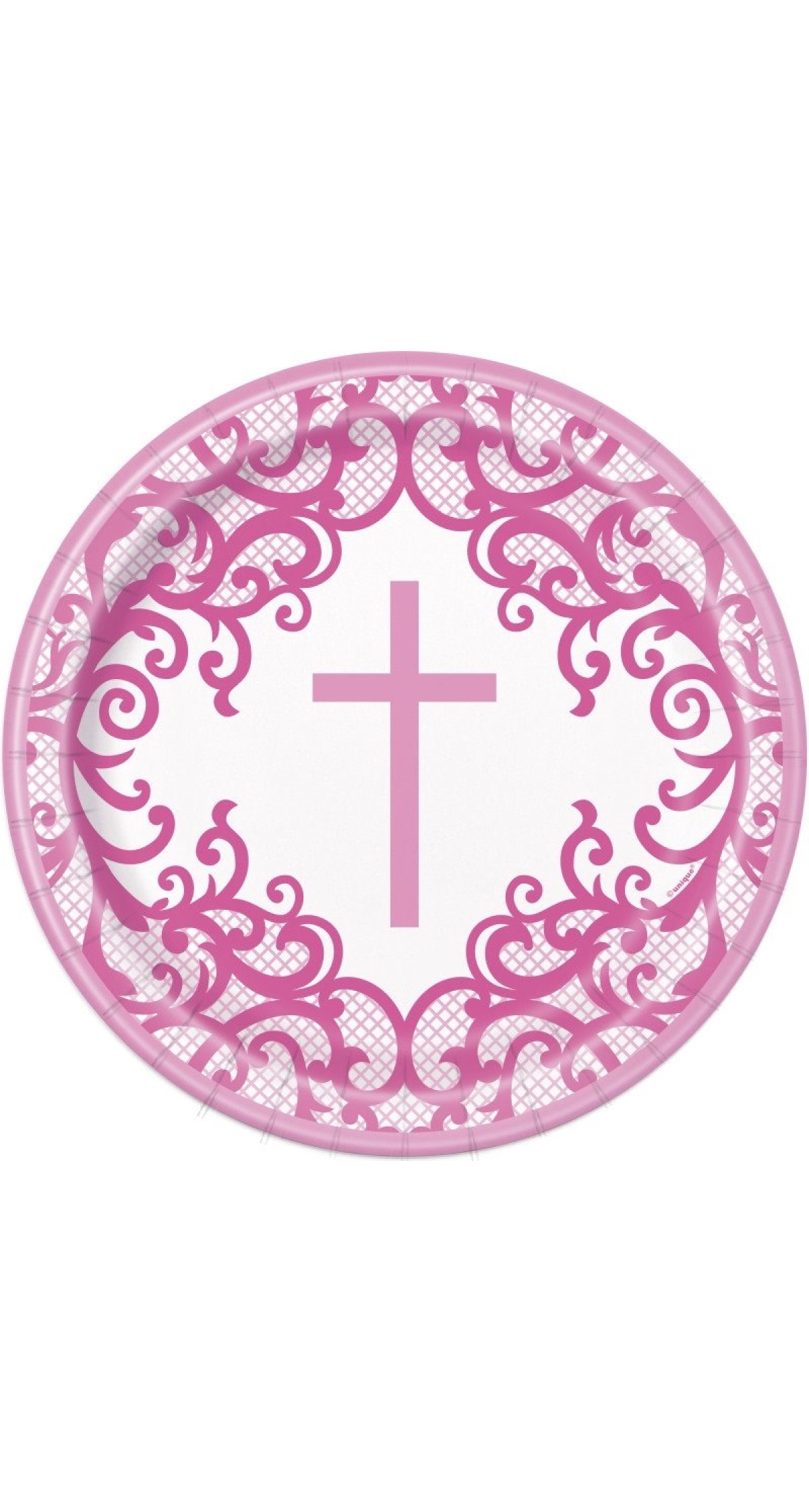 Fancy Pink Cross Round 9" Dinner Plates - 8pk