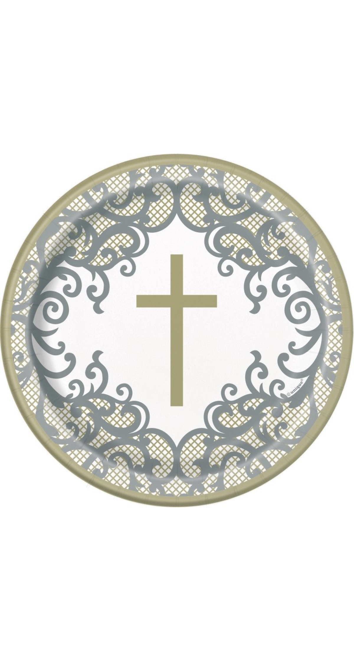 Fancy Gold Cross Round 7" Dessert Plates - 8pk