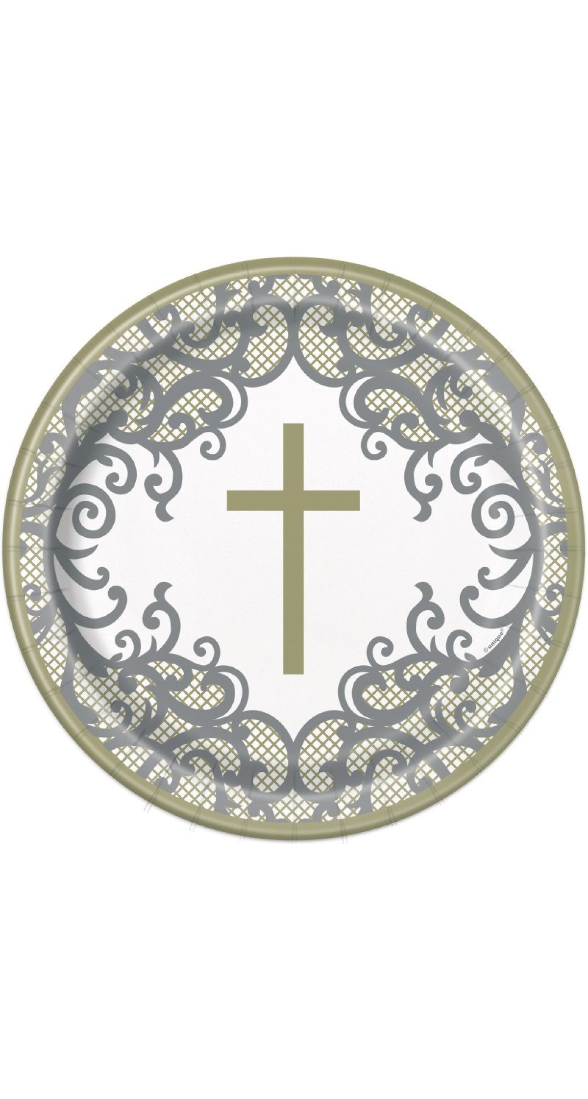 Fancy Gold Cross Round 9" Dinner Plates - 8pk