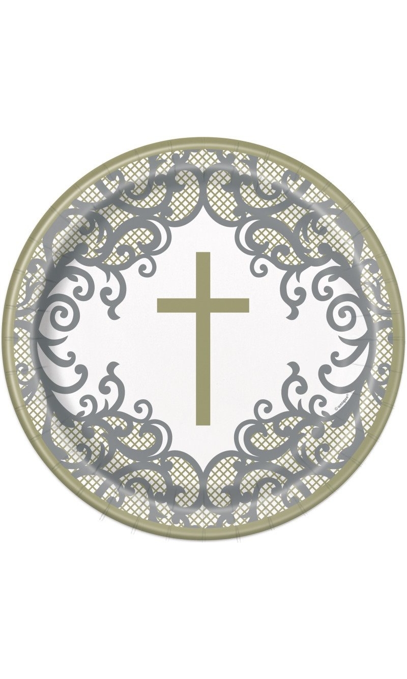 Fancy Gold Cross Round 9" Dinner Plates - 8pk