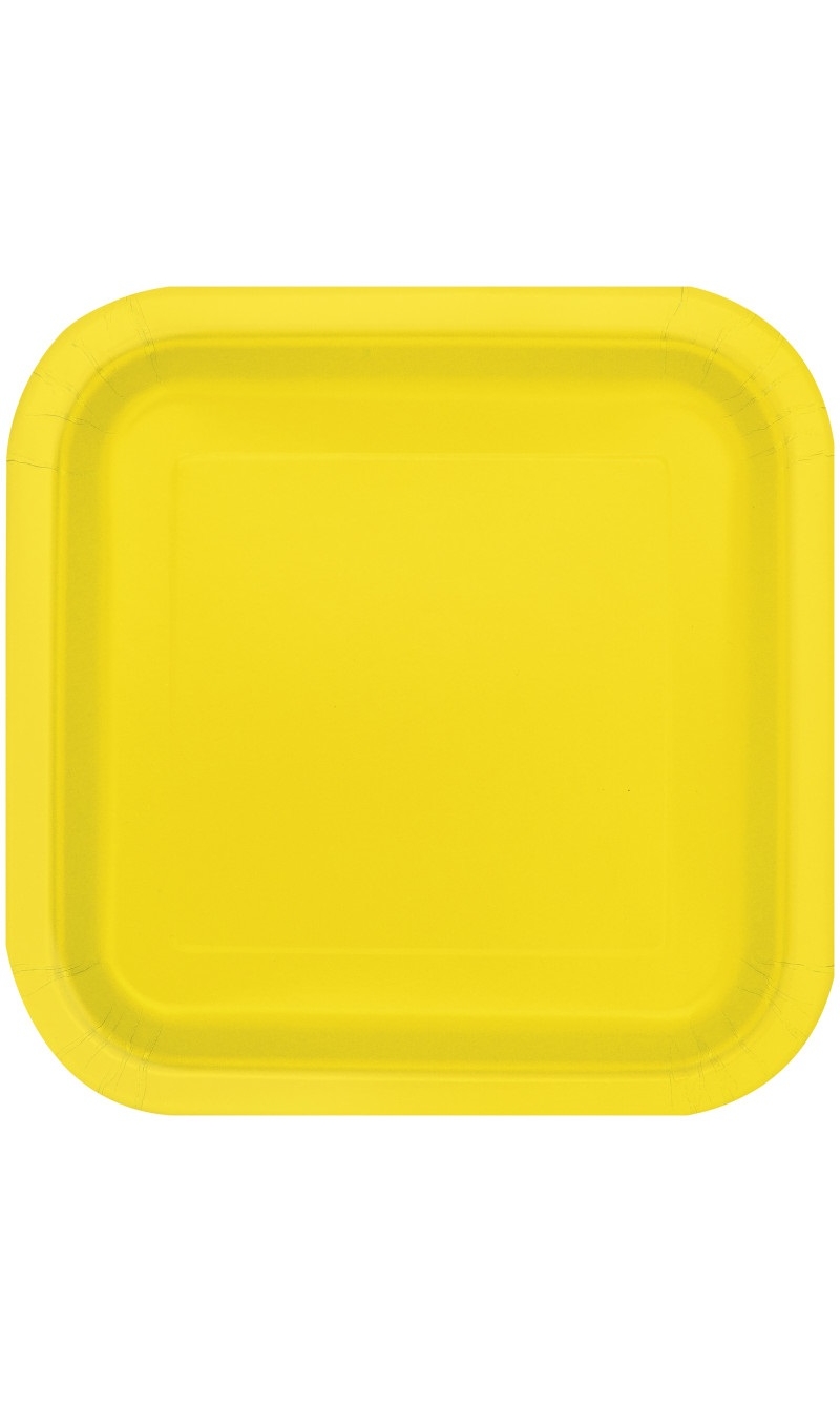Neon Yellow Square 9 Inch Dinner Plates - 14pk