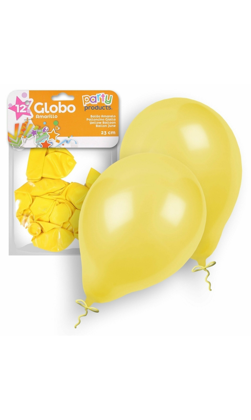 Latex Balloons 23cm (9 Inch) Yellow - 12pk